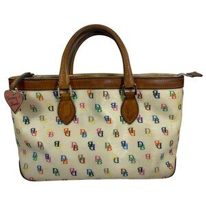 VTG Dooney Bourke Rainbow Signature Logo + Zipper + Charm Tote Handbag NO STRAP